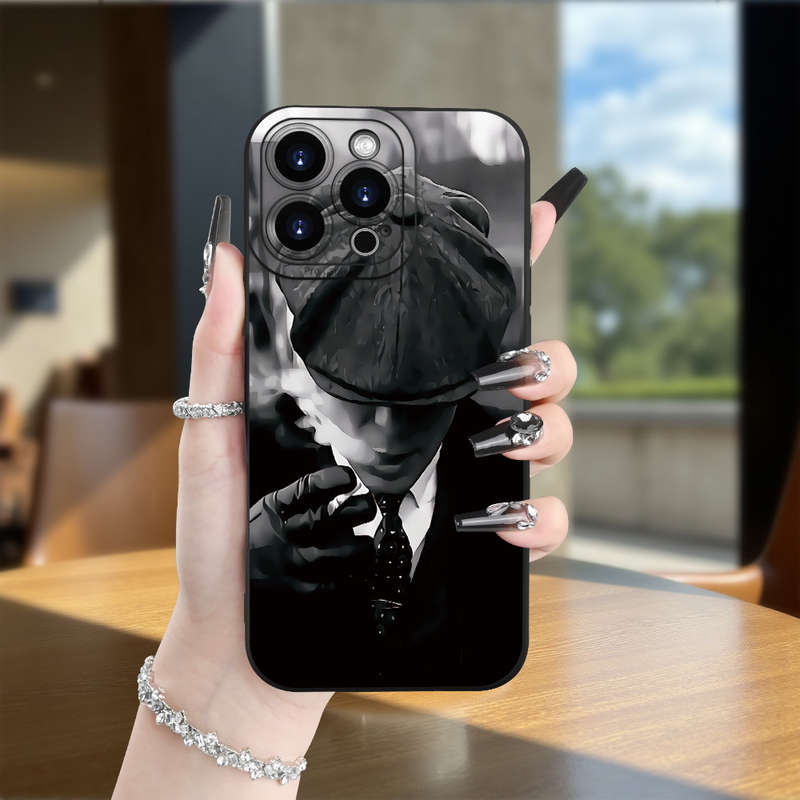 1Pc Black For iPhone 14 Plus Gangster Themed Design Phone Case
