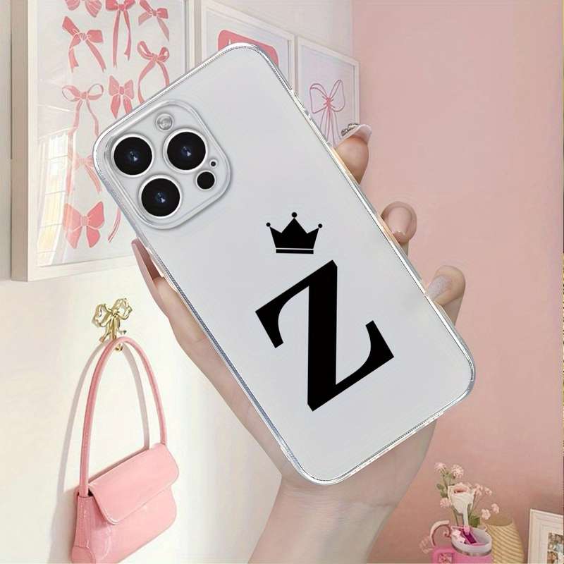 1Pc Transparent For iPhone 13 Pro Max Letter Z Black Crown Phone Case
