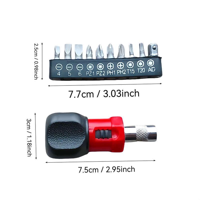 Screwdriver Bit Tool Set Color 11 In 1 Black And Red Set