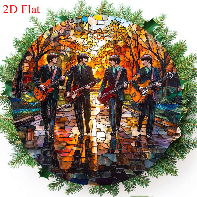 1pc 2D Flat  The Beatles-Inspired Autumn Walk Stained Glass Art Acrylic Wall Decor Vintage Ro