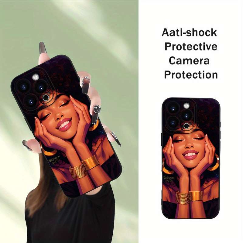 1Pc Black For iPhone XR African-Themed Girl Phone Case