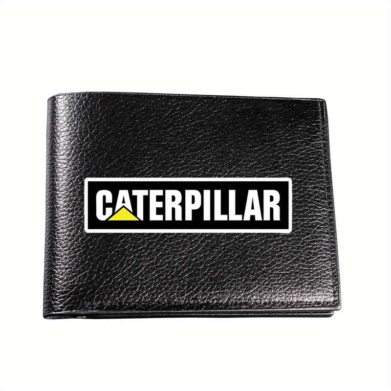 1pc Caterpillar Logo Men'S Faux Leather WalletCasual Style Multifunctional Short Bifold wit