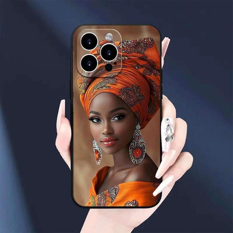 1Pc Black For iPhone 11 Pro Max African Lady Headwrap Phone Case