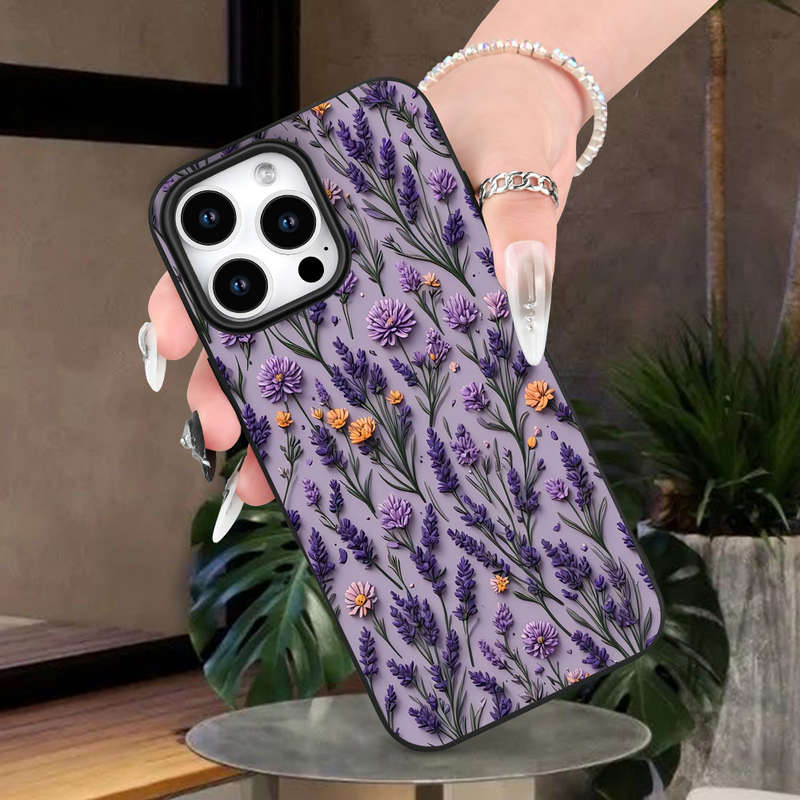 1Pc Black For iPhone XS Lavender Vine Pattern Phone Case