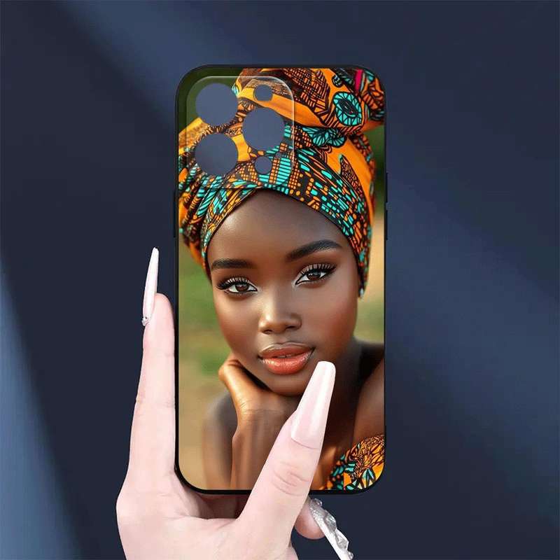 1Pc Black For iPhone 14 Plus African Woman Headwrap Mobile Phone Case