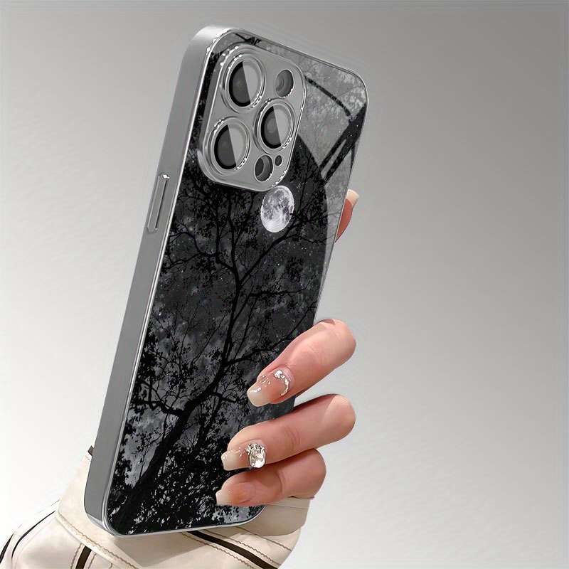 1Pc Mixed Color For iPhone 14 Plus Tree Moon Pattern Phone Case