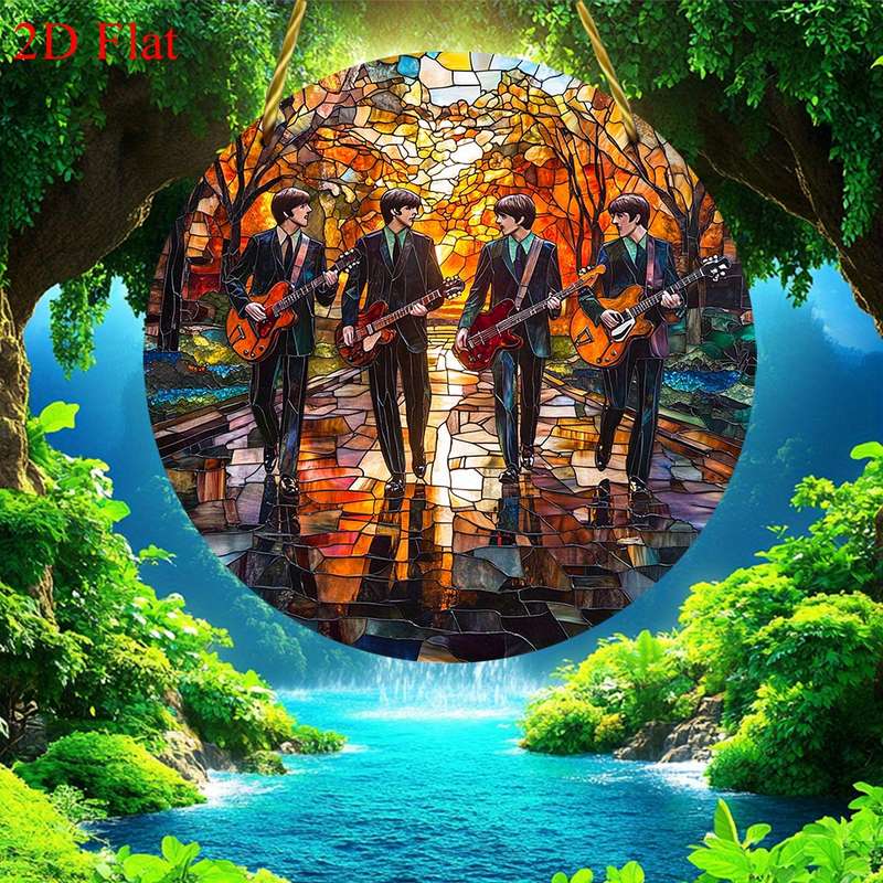 1pc 2D Flat  The Beatles-Inspired Autumn Walk Stained Glass Art Acrylic Wall Decor Vintage Ro