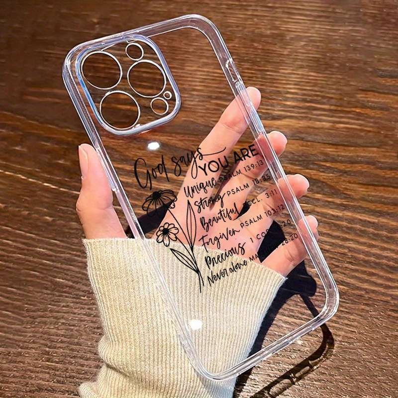 1Pc Transparent For iPhone 15 Pro Max Jesus Floral Slogan Phone Case