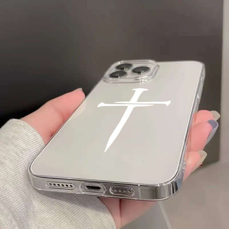 1Pc Transparent For iPhone 15 Pro Max Striped Cross Design Phone Case