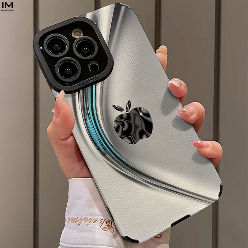 1Pc Black For iPhone 15 Pro Max Apple Logo Design Phone Case