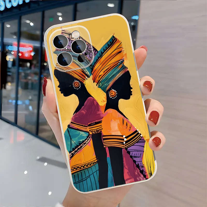 1Pc Ivory White For iPhone 14 Pro Max African Women Traditional Attire Phone Case