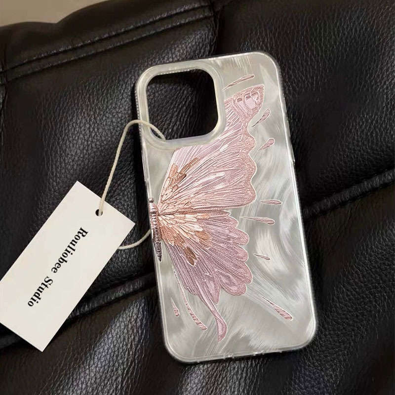 1Pc White For iPhone X XS Feather Like Pink Butterfly Phone Case