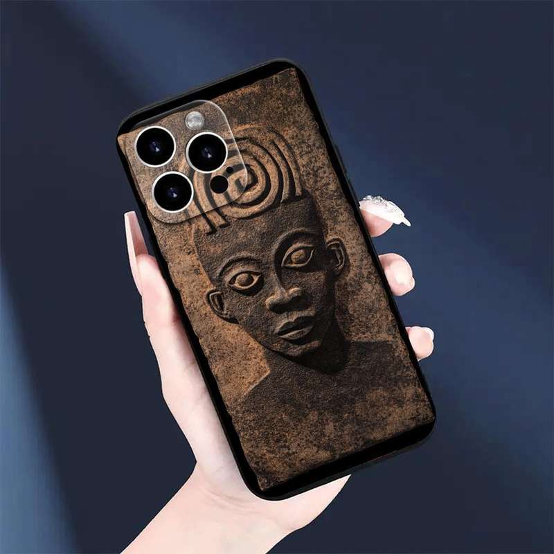 1Pc Black For iPhone 14 Plus Vintage African Fabric Phone Case