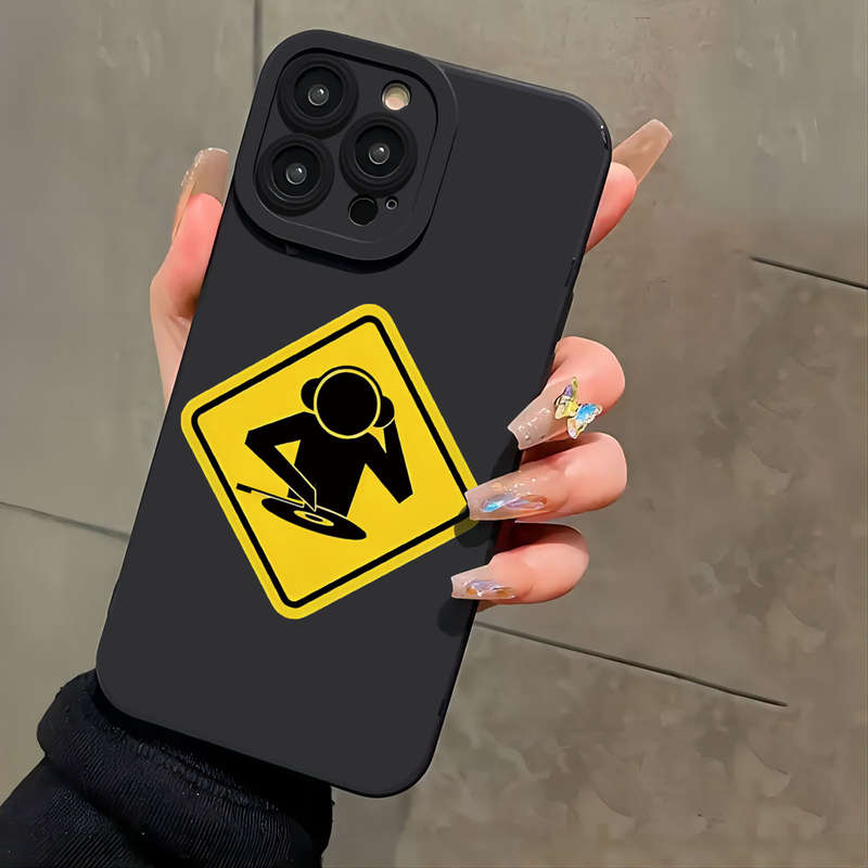 1Pc Black For iPhone XR Cartoon Safety Signs Phone Case