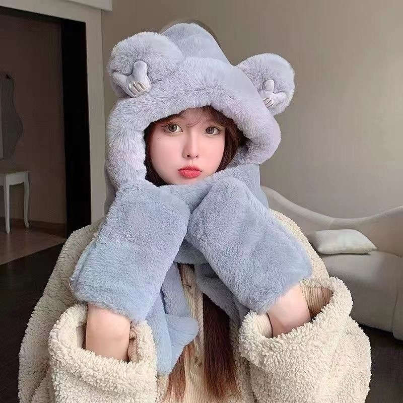 Winter Hat Color M Three Piece Set Gray