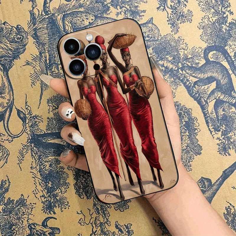 1Pc Black For iPhone 15 Plus African Lady TPU Phone Case