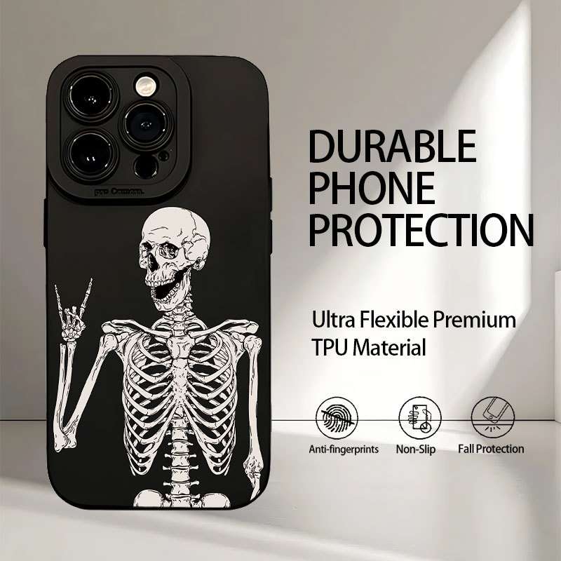 1Pc Black For iPhone XR Skeleton Biye Pattern Phone Case