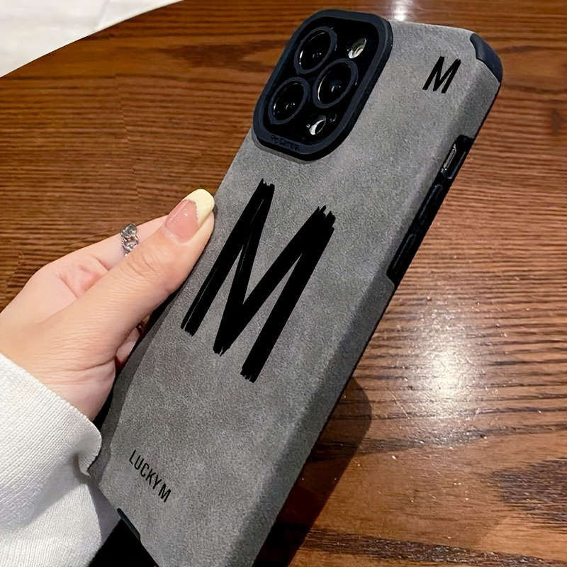 1Pc Black For iPhone 14 Pro Max Letter M Pattern Phone Case