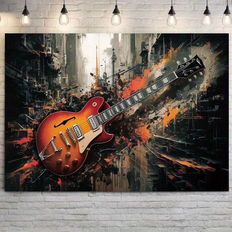 1pc  Modern Abstract Guitar Party Banner Vibrant Electric Guitar Design with Urban Backdrop P