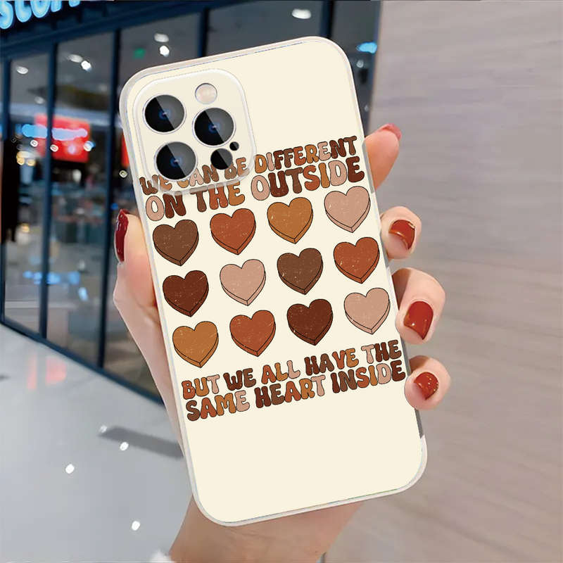 1Pc Black For iPhone 15 Pro Same Heart Pattern Phone Case