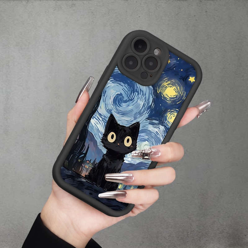 1Pc Black For iPhone XR Cat Color Painting Phone Case