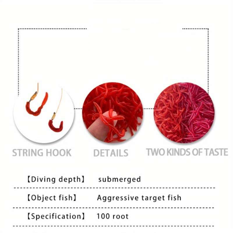 50pcs Simulation Soft Worm Lures Fake Red Earthworms Glowing Packaged Fishing Bait