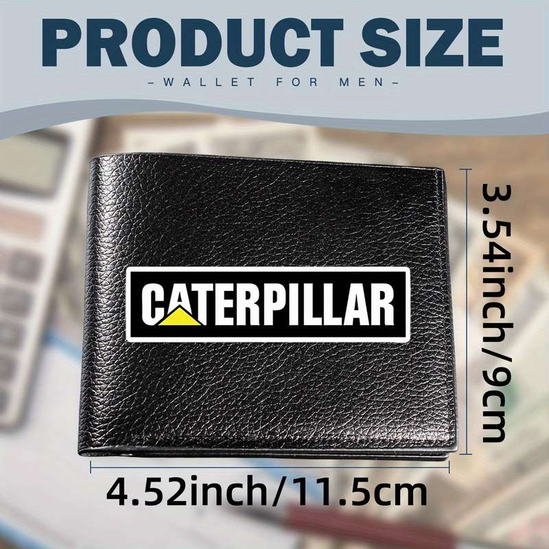 1pc Caterpillar Logo Men'S Faux Leather WalletCasual Style Multifunctional Short Bifold wit