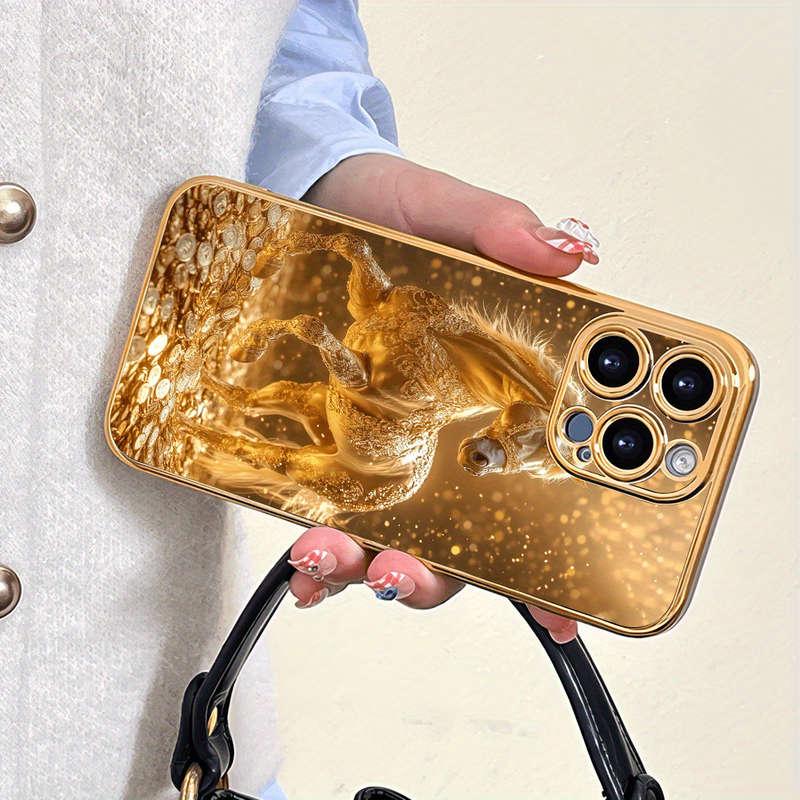 1Pc Golden For iPhone 12 Pro Max Golden Coin And Horse Phone Case