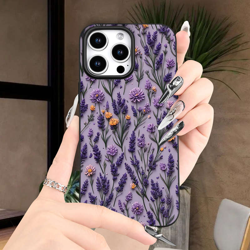 1Pc Black For iPhone XS Lavender Vine Pattern Phone Case