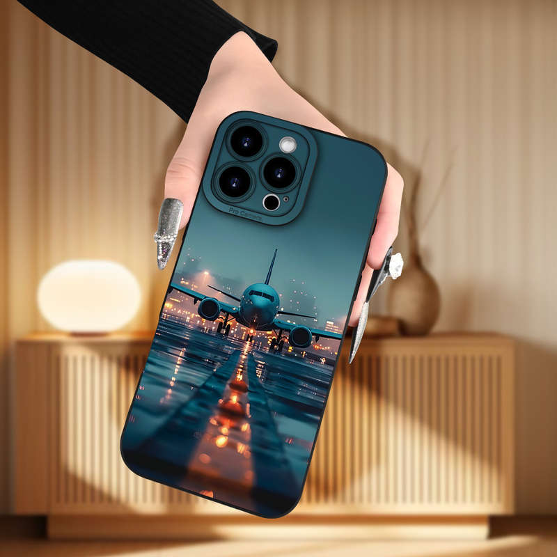 1Pc Black For iPhone 14 Plus Airplane Pattern Phone Case