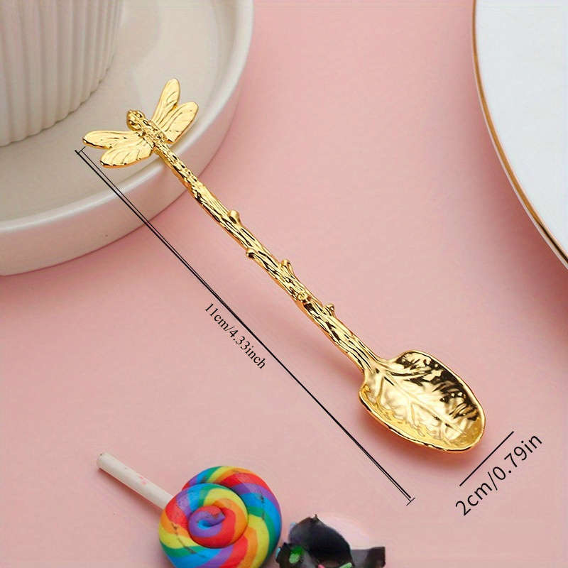 1pc Dessert Spoon In The Shape Of A Leaf With Dragonfly Branches And Leaves For Kitchen And