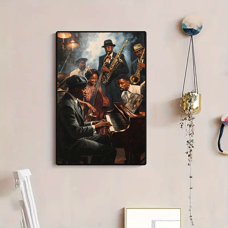 1pc  African American Jazz Band Canvas Poster Frameless Wall Art Vintage Style Musician Print