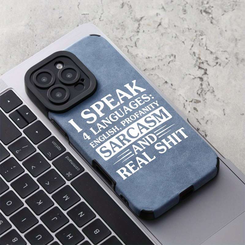 1Pc Blue For iPhone 15 Pro Max Four Languages Real Phone Case