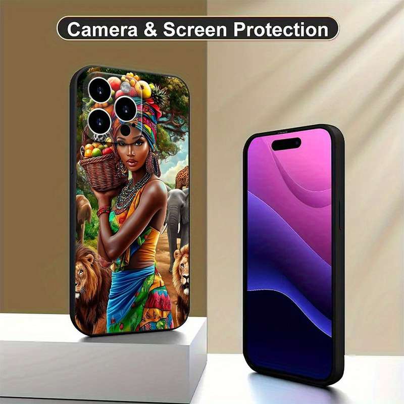 1Pc Black For iPhone 12 Pro Max Elegant African Woman Phone Case