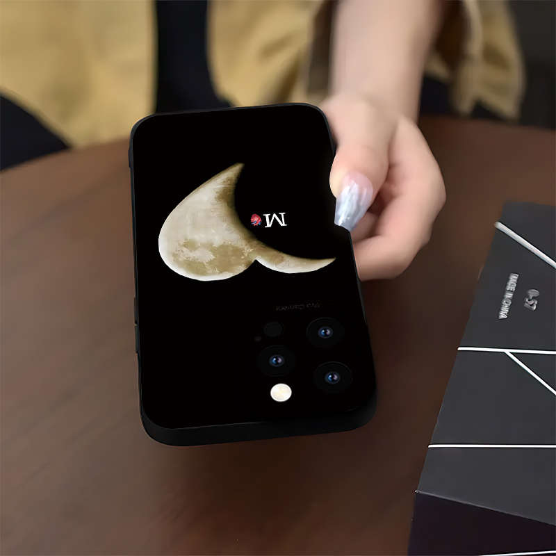 1Pc Black For iPhone XS Max Moon Letter M Pattern Phone Case