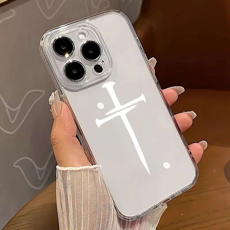 1Pc Transparent For iPhone 15 Pro Max Striped Cross Design Phone Case
