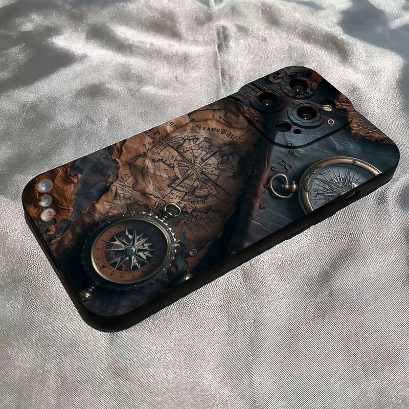 1Pc Black For iPhone 13 Pro Max Retro Nautical Pattern Phone Case