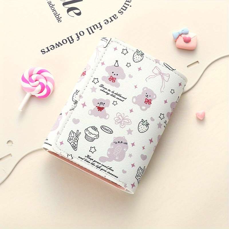 1pc Pink Cute Tri-Fold Wallet for Women with Large Capacity Multiple Card Slots ID Holder Coin