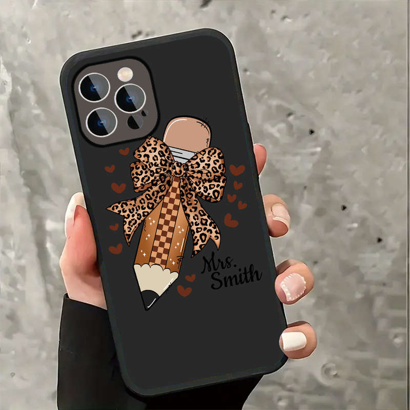 1Pc Black For iPhone 11 Pro Max Leopard Print Bow Phone Case
