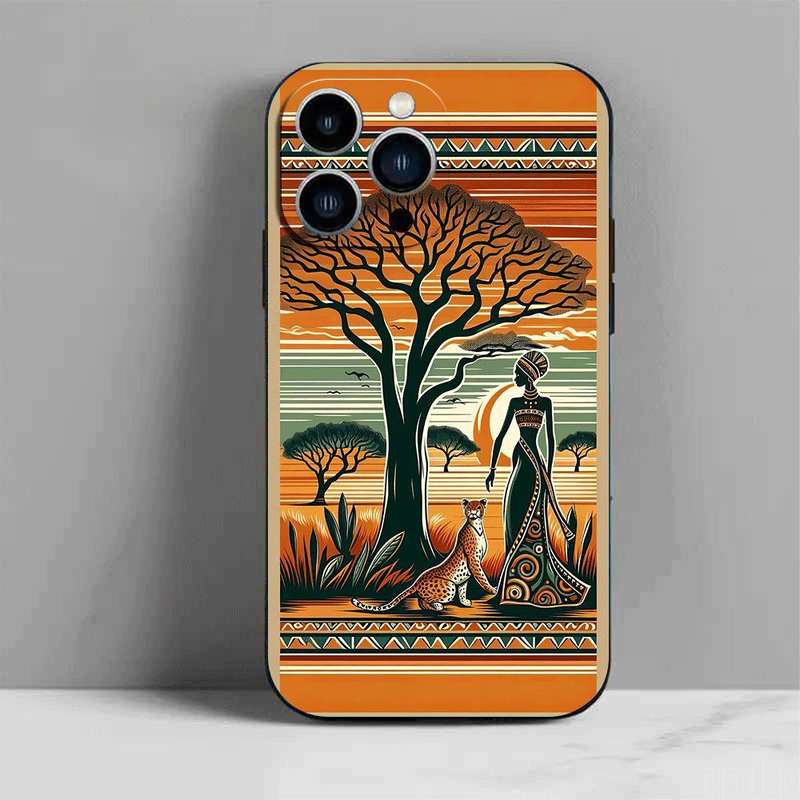 1Pc Black For iPhone 15 African Style TPU Phone Case