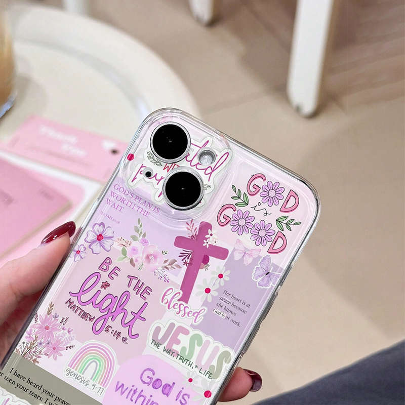 1Pc Transparent For iPhone 16 Pro Max Jesus Slogan Phone Case