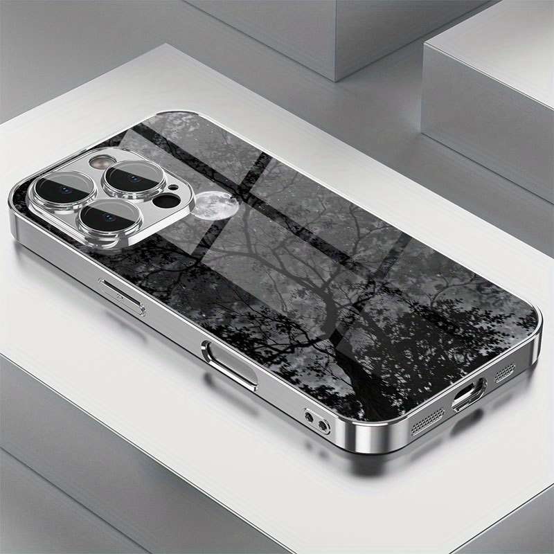 1Pc Mixed Color For iPhone 14 Plus Tree Moon Pattern Phone Case
