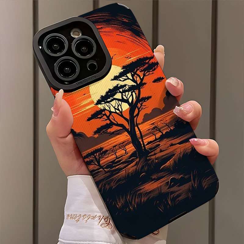 1Pc Mixed Color For iPhone 15 Plus African Savannah Sunset Phone Case