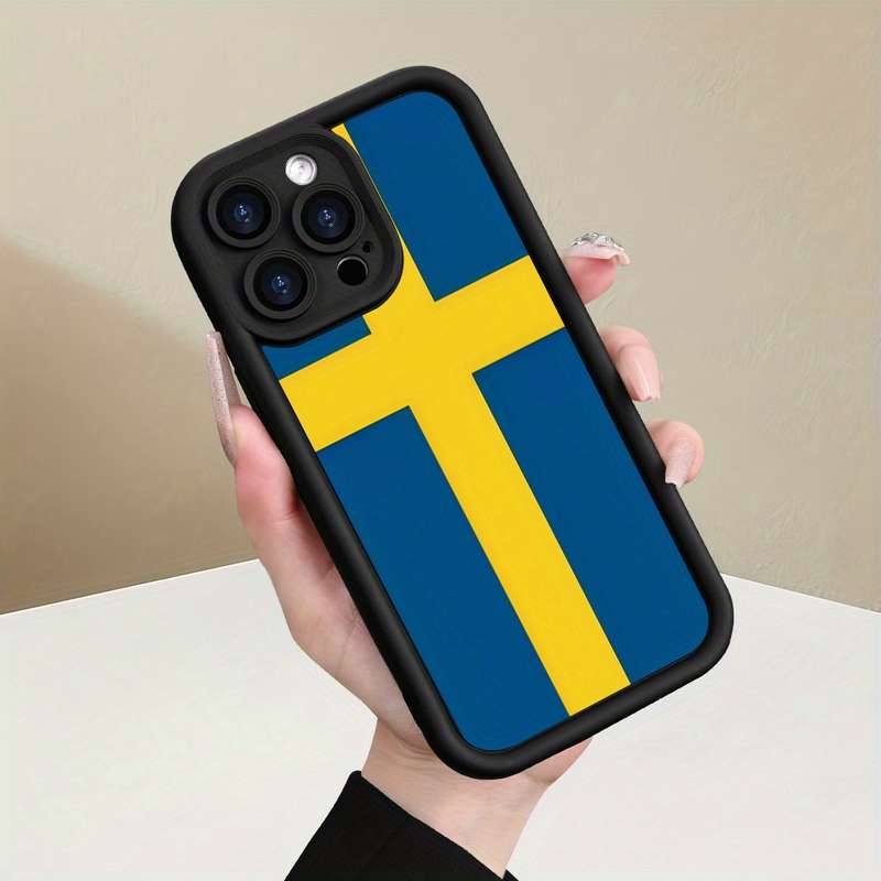 1Pc Black For iPhone XR Swedish Flag Design Phone Case