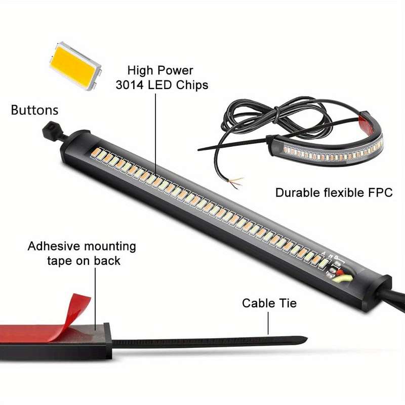 2pcs Flexible Switchback Dual-Color White & Amber Motorcycle LED Fork Turn Signal Bli