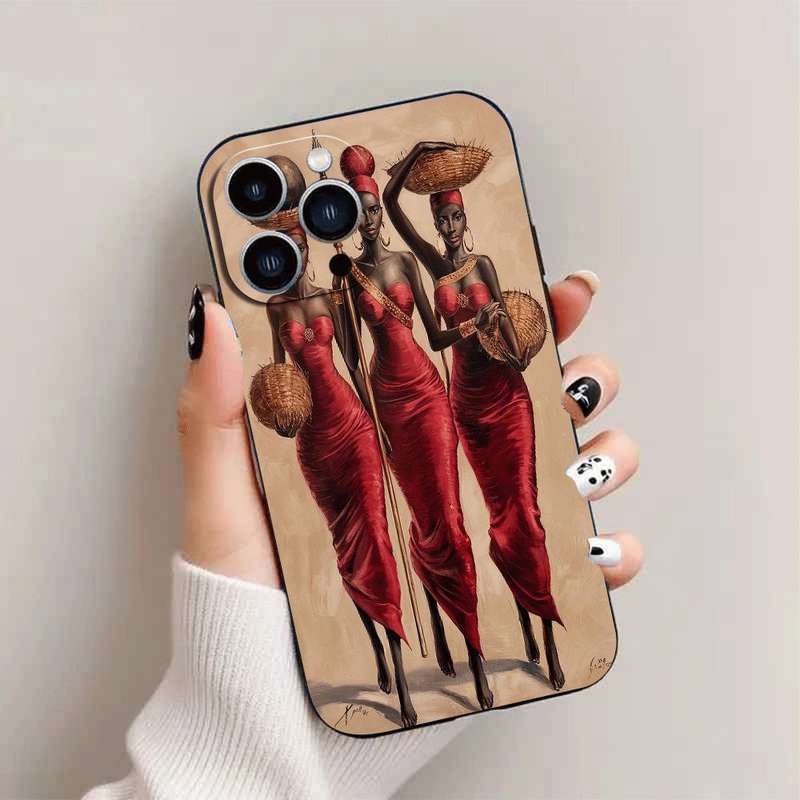 1Pc Black For iPhone 15 Plus African Lady TPU Phone Case