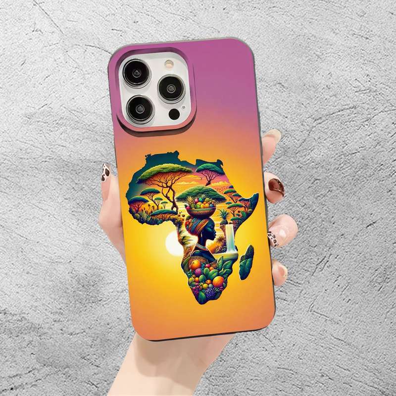 1Pc Black For iPhone 14 Pro Max African Element Pattern Phone Case
