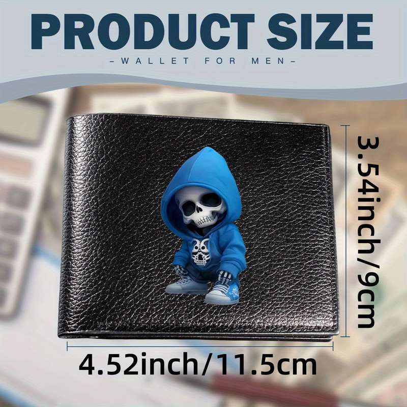 1pc Skull Boy Print Men's Faux Leather WalletMultifunctional Bifold Design with Card Holder