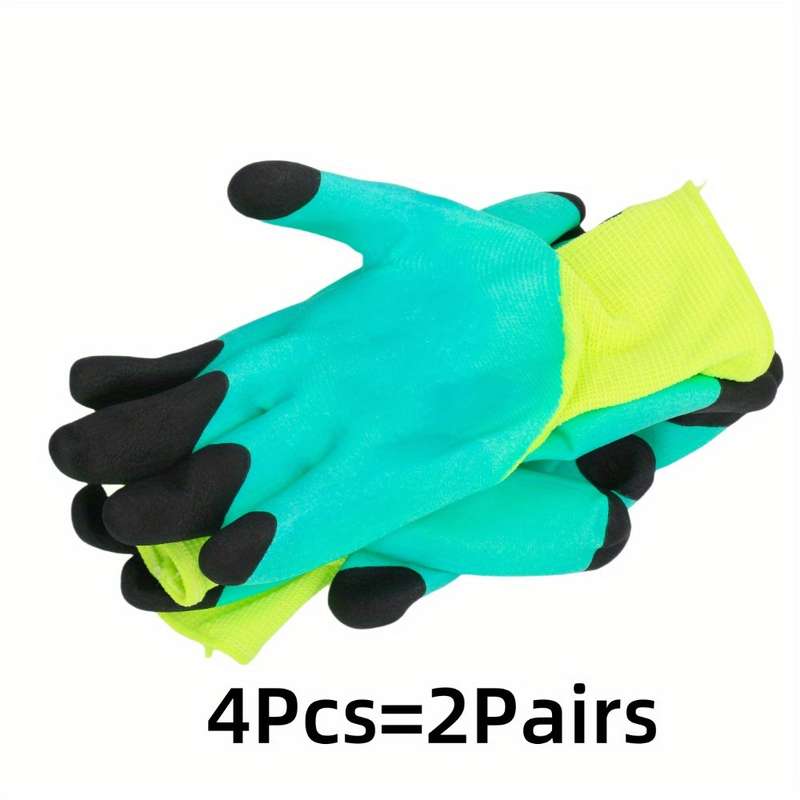 2 Pairs Black Finger Thickening Green Base Multi Purpose Work Gloves