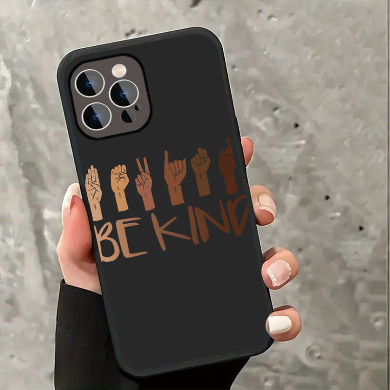 1Pc Black For iPhone 15 Sign Language Show Kindness Phone Case